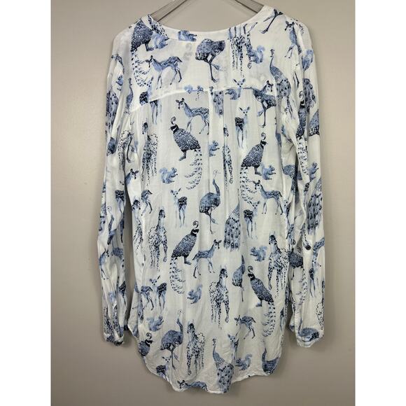 Maeve Animal Printed Top Blue Sz Medium Whimsical Boho - Picture 9 of 9